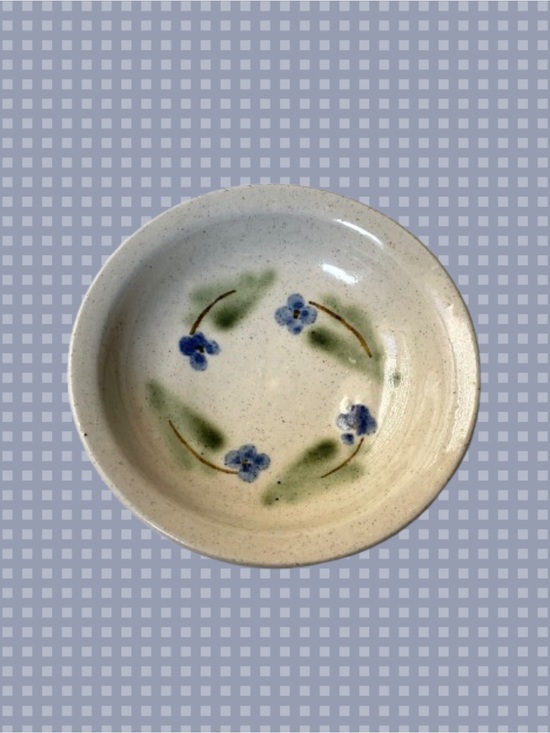 Vintage Other - Charming signed art pottery speckled shallow trinket bowl w/ flowers rustic